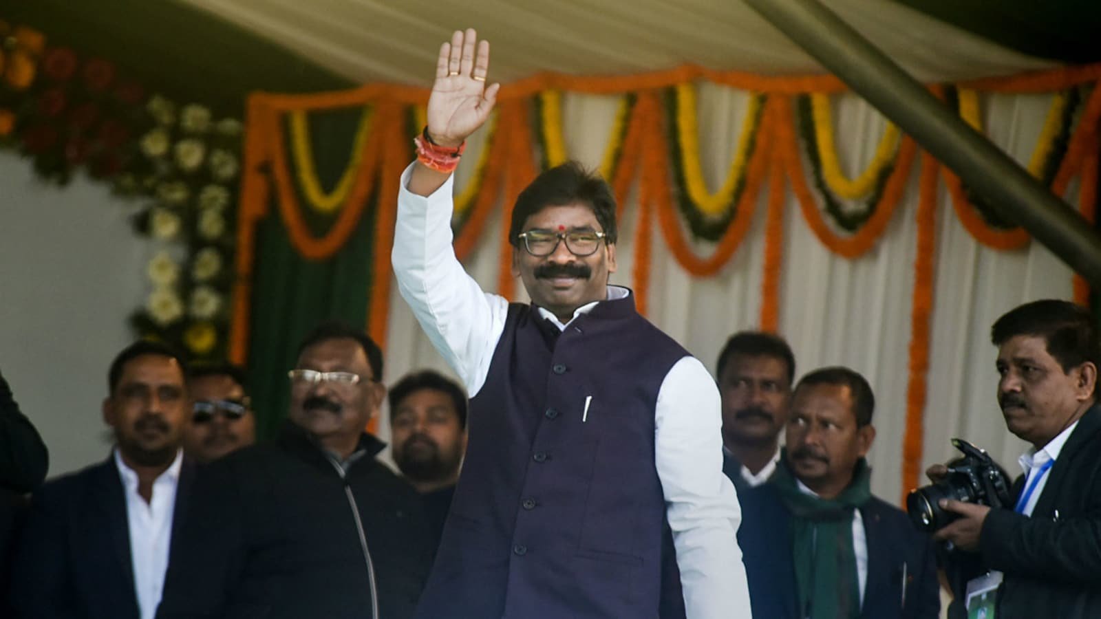 Jharkhand Chief Minister Hemant Soren arrives for his swearing in ceremony at Morahabadi ground in Ranchi on December 29 2019 Image PTI