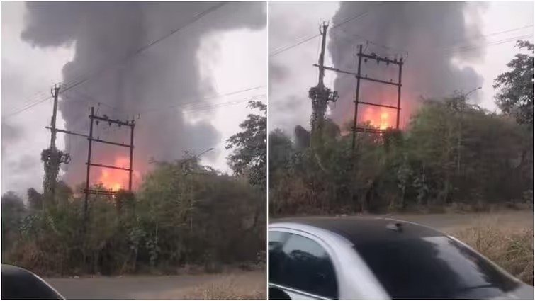 पालघर में केमिकल फैक्ट्री में लगी आग, विशाल लपटें और धुआं देख दहशत में लोग