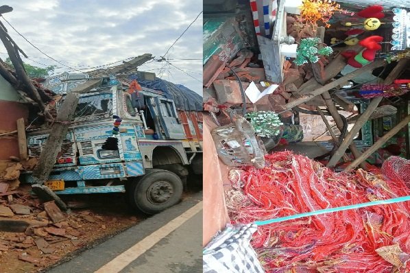 आलू लदे ट्रक ने मचाई तबाही, दो घर तहस-नहस
