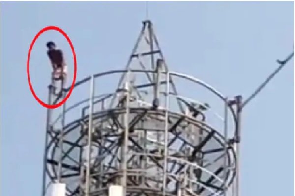 संपत्ति के बंटवारे के लिए हाई वोल्टेज ड्रामा, 130 फीट मोबाइल टावर पर चढ़ा युवक