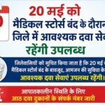 20 मई को दवा व्यापार बंद के बावजूद जिले में मिलेंगी जरूरी दवाएं