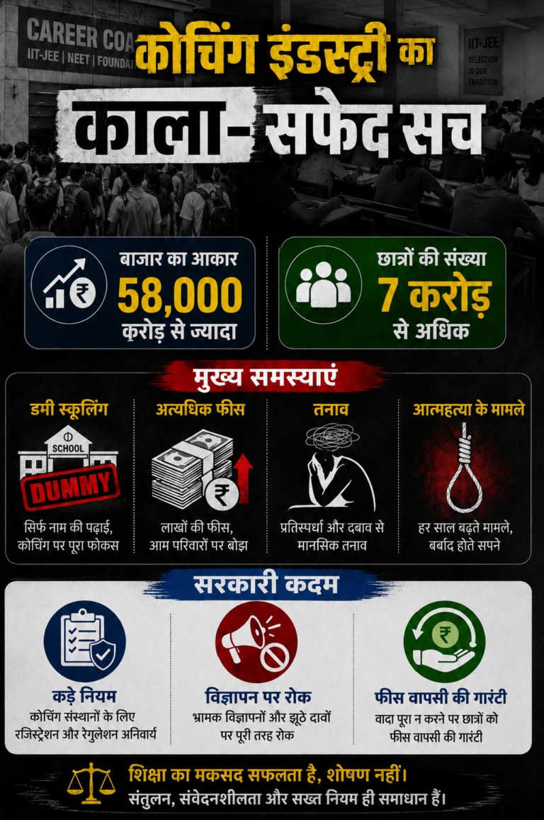 कोचिंग संस्थानों पर सरकार की सख्ती की तैयारी, डमी स्कूलिंग और भ्रामक विज्ञापनों पर कसेगी शिकंजा